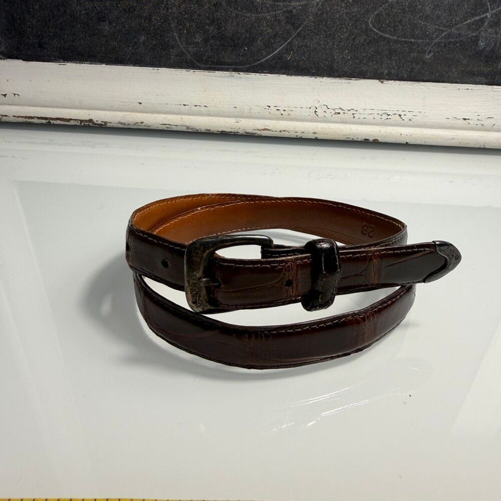 Polo Ralph Lauren Genuine Alligator Leather Belt Brown Size 28 Made in France